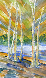 Barbara Coffman painting, Yellowwood Trees, Flashing Sky