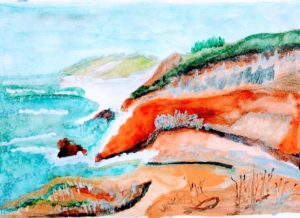 painting of rocky California coastline