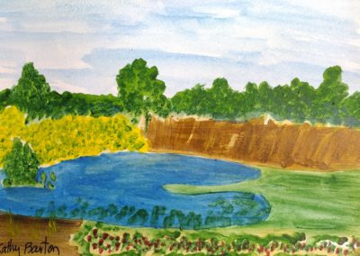 painting of a pond on a farm