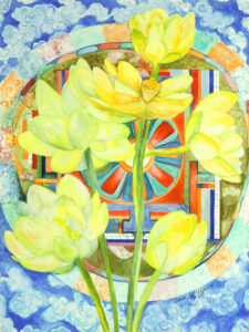 Painting of Mandala with lotus blossoms- smaller image