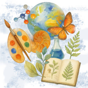 Painting with science and nature elements