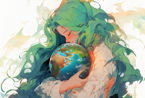 digital art; woman hugging earth